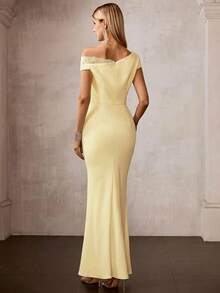 MOTF Soiréza Vestido formal elegante com contraste de renda, primavera/verão. - Amarelo - Ver 3