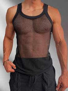 Manfinity Dauomo Men's Bold Sleeveless Streetwear Tank Top With Round Neckline, Rave - Black - View 1