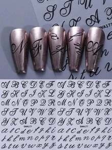 1 Sheet Black Letter Nail Art Stickers, 3D Self Adhesive Nail Decals, Uppercase Lowercase Alphabet Nail Art Stickers For DIY Manicure Embellishment, Nail Accessories Gift For Nail Lovers - Black - View 5