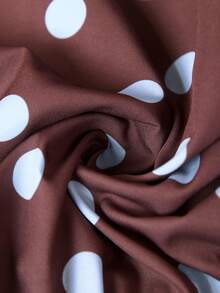 Lounesse Plus Size Women's Polka Dot Pattern Ruffle Trim Round Neck Blouse, Suitable For Summer Dates And Travel Wedding Guest Blouse For Women Graduation Blouse Elegant Blouse For Women Brown Blouse Women Polka Dot Blouse Women Brown Polka Dot Top Blouse For Women Casual Elegant Blouses For Women Casual - Brown - View 7