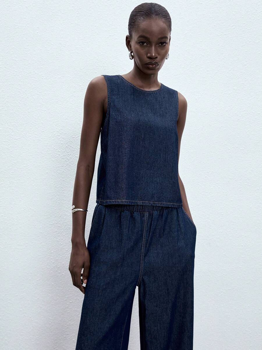 ATUI Studio Bộ áo gile và quần jean nữ - Màu xanh hải quân - Xem 1