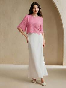Anewsta New Arrival Spring/Summer Elegant Solid Color Embroidered Sheer Rhinestone Decor Round Neck Sleeveless Top For Women - Pink - View 3
