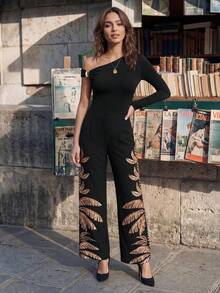 CAJUNI Chic Vacation Golden Banana Tree Embroidery Pants - Black - View 5