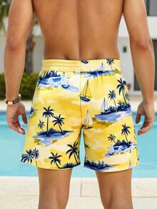 Manfinity Swimmode Quần short đi biển nam in họa tiết nhiệt đới - Màu vàng - Xem 2