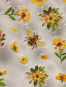 1 Sheet Flower Bee Nail Art Stickers 3D Floral Leaf Plant Relief Self Adhesive Nail Decals Summer Garden Pattern Manicure Supplies Slider Water Transfer Nail Stickers Flower Decoration For Women Girls DIY Salon Accessories - Dusty Pink - View 3