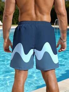 Manfinity KASUA Quần short đi biển nam kiểu dáng thường ngày, in họa tiết, có dây rút. - Màu xanh bụi bặm - Xem 2