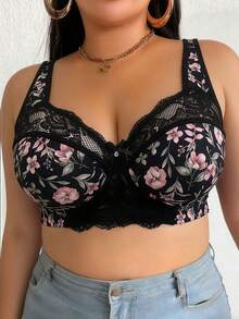 DesireSculpt 1件加大码蕾丝拼接无钢圈文胸 - 彩色 - 查看 3