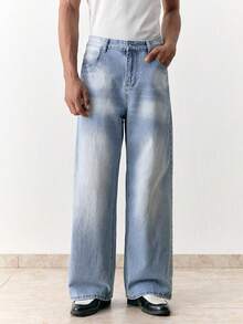 SWAVVY Men's Casual Washed Straight Leg Jeans - Light Wash - View 4