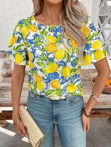 SHEIN Clasi Áo sơ mi nữ mùa hè in hình chanh Dopamine - Nhiều màu - Xem 3