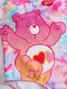 SHEIN X Care Bears 少女扎染小熊印花连体泳衣 - 彩色 - 查看 3