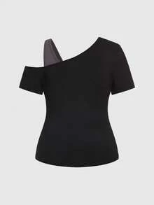 ROMWE Grunge Punk 加大码暗黑朋克风二合一做旧破洞边紧身T恤 - 深灰色 - 查看 5