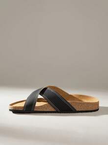 Solecia 女士春夏新款软底轻便舒适平底凉鞋，适合日常通勤、购物、度假、海滩玩耍，时尚百搭的黑色交叉绑带拖鞋。 - 黑色 - 查看 3