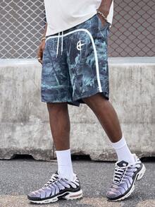 EVRINFINITE Pantalones cortos deportivos de verano para hombres con estampado de hojas y cordón en la cintura - Multicolor - Ver 7