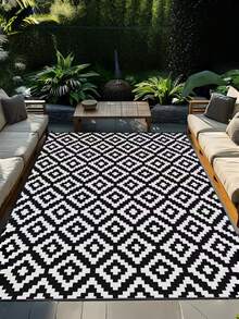 Waterproof Reversible Mat Plastic Straw Weave Outdoor Carpet Camping RV Patio Backyard Porch Balcony Picnic Ground Cover Black Beige - multicolor - View 3