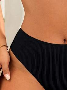 Swim Vcay Bas de maillot de bain texturé de couleur unie pour femmes grandes tailles, bas de bikini décontracté pour villégiature, style minimaliste à la mode, convient pour les vacances à la plage - Noir - Voir 3