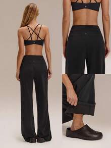 GLOWMODE 30 英寸莫代尔羊毛宽腿高腰可调节抽绳腰裤带侧袋日常休闲 - 黑色 - 查看 7