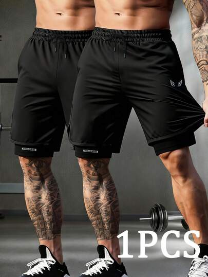 Manfinity Sport Corelite 男士翅膀印花抽绳腰双层运动短裤