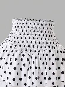 SHEIN Chân váy chữ A xếp tầng, nhún eo, họa tiết chấm bi dành cho thiếu nữ. - trắng - Xem 6