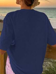 2件套少女休闲宽松圆领短袖T恤和短裤，适合春夏季节穿着 - 彩色 - 查看 2