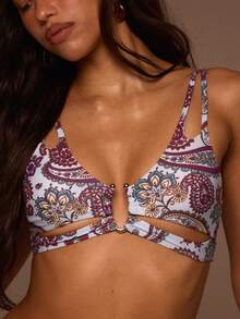 Musera Resort 佩斯利印花双肩带镂空比基尼上衣（仅上衣）夏季泳装海滩度假日常性感可爱波西米亚风旅行阳光 - 彩色 - 查看 6