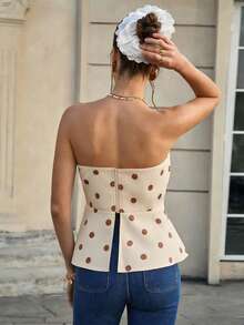 Cévolie Áo ống hở lưng in chấm bi phong cách thường ngày dành cho nữ, thích hợp cho kỳ nghỉ. - Màu be - Xem 2