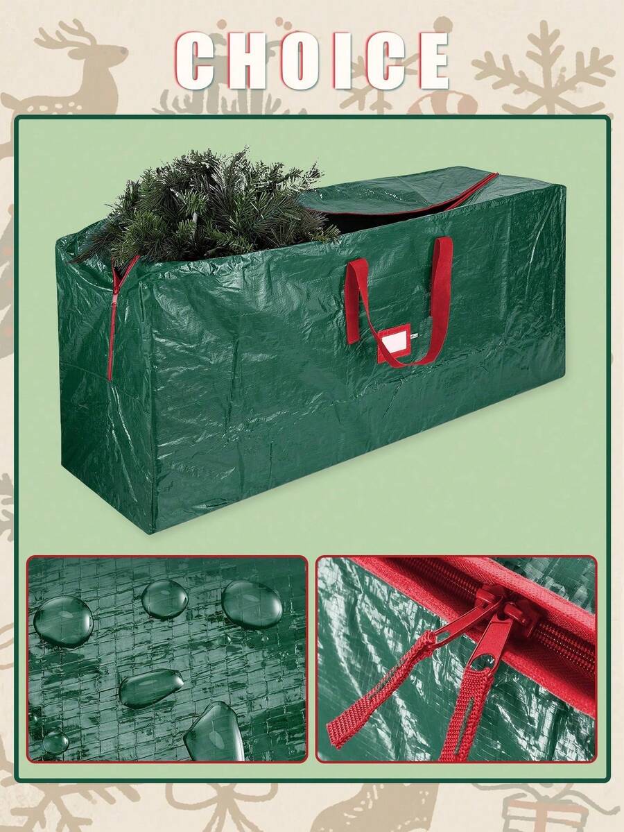 Túi đựng cây thông Noel - Phù hợp với cây thông Noel cao đến 2,3 mét, có khóa kéo, tay cầm, chất liệu chống thấm nước, bảo vệ cây khỏi bụi và ẩm, màu đỏ.