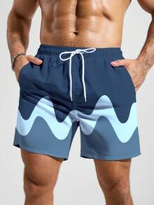 Manfinity KASUA Quần short đi biển nam kiểu dáng thường ngày, in họa tiết, có dây rút. - Màu xanh bụi bặm - Xem 4
