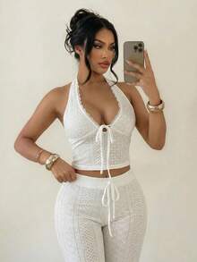 Sirith Áo hai dây dệt kim cổ chữ V hở lưng gợi cảm, thích hợp cho mùa hè. - trắng - Xem 1