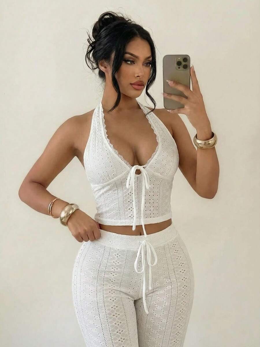 Sirith Áo hai dây dệt kim cổ chữ V hở lưng gợi cảm, thích hợp cho mùa hè. - trắng - Xem 1