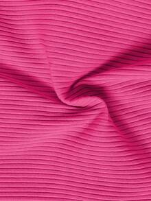 SHEIN Vestido de punto casual básico con cuello redondo y parche de mariposa para niña preadolescente, para primavera/verano - Rosa Fucsia - Ver 4