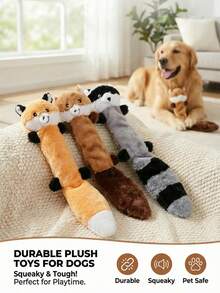 PETSIN Interactive Dog Toys For Medium & Large Dog, Squeaky Plush Dog Toy Set, Chew Dog Toys For Mental Stimulation, Soft Stuffed Dog Toys With Crinkle Sound – Raccoon Fox Squirrel Designs - Multicolor - View 1