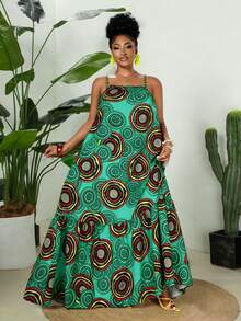 2025新款彩色大码时尚连衣裙，充满度假风情 - 綠色 - 查看 3