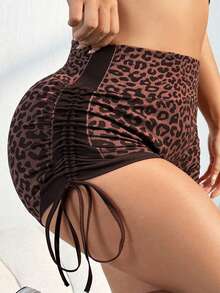 Core Rhythm 1pc Women's Plus Size Seamless Sexy Leopard Print Drawstring Running Fitness Yoga Outdoor Shorts - Coffee Brown - View 5