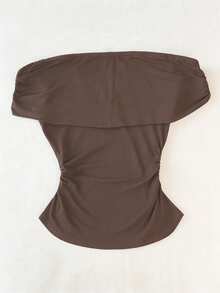 Glimmora Áo thun trễ vai gợi cảm mới, kiểu cổ điển khoe xương quai xanh, áo lót ôm sát dành cho nữ. - màu nâu - Xem 2