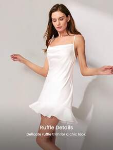 LUVLETTE Áo ngủ satin trắng mềm mại mùa hè - Thiết kế cổ đổ và lưng hở, chất liệu lụa mềm mại, thích hợp cho váy cưới. - trắng - Xem 7