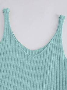SHEIN 綠松石藍夏季休閒早午餐細肩帶洋裝，優雅V領鬆身修身洋裝，純色極簡高端法式慵懶風 - 淺藍色 - 查看 3