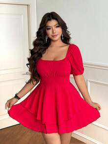 Vionelle Plus Size Women's Sexy Red Double Ruffle Hem Jumpsuit - Red - View 2
