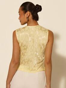 COSMINA Women's Elegant Asymmetric Shoulder Metal Buckle Sleeveless Blouse, Versatile For Commute, Office, Outing, Party, Spring - Light Yellow - View 2