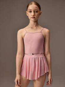 Tween Girls' Pink Minimalist High Stretch Fabric Sleeveless Leotard With Bow Tie And Mesh Cutout, Suitable For School, Professional Training, Ballet, Gymnastics, Dance Studio Practice Ballet Dress Kids Kids Ballet Outfit Girls Dance Wear Ballet Clothes For Girls Dance Outfit For Kids - Pink - View 5