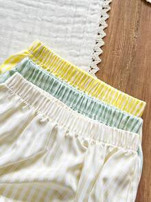 Vintaside Kids 3pcs Baby Girls' Summer Soft Color Shorts Set, Beige, White, Pink, Minimalist Style, Loose Fit, Suitable For Outdoor Play, Home Comfort, Easily Adaptable To Various Party Occasions - Multicolor - View 5