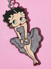 Betty Boop x SHEIN 卡通锌合金包包挂件、字母钥匙扣、吊坠、纪念品、收藏品、礼品、钱包、书包、背包、汽车配件、节日饰品 - 銀色 - 查看 3