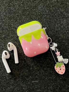Ins Sweet Pink Strawberry Silicone Case Compatible With Apple 2 3 4 Pro 2nd Gen. Cute Drop Protection Cover With Keychain For Girls.