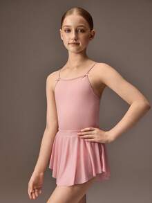 Tween Girls' Pink Minimalist High Stretch Fabric Sleeveless Leotard With Bow Tie And Mesh Cutout, Suitable For School, Professional Training, Ballet, Gymnastics, Dance Studio Practice Ballet Dress Kids Kids Ballet Outfit Girls Dance Wear Ballet Clothes For Girls Dance Outfit For Kids - Pink - View 6
