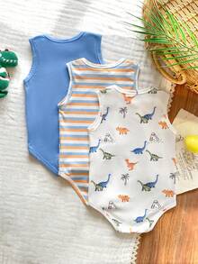 Vintaside Kids Bộ 3 món áo liền quần cho bé trai mùa hè màu xanh dương in hình sinh vật biển dễ thương. - Nhiều màu - Xem 2