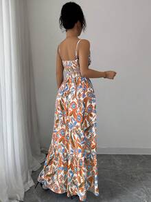 Vestido de verano elegante y estilizado con estampado y cuello halter para vacaciones de la mujer - Multicolor 2 - Ver 2