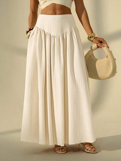 SHEIN Tall Women's Casual Solid Color Ruched Skirt, Summer