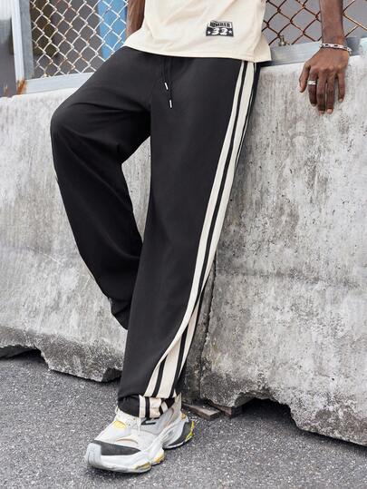 EVRINFINITE 1 Quần dài nam ống đứng rộng rãi thoáng khí mùa hè, thích hợp mặc đi biển, đi nghỉ, đi làm, tập luyện, ngoài trời, tập thể dục, chạy bộ, thể thao, quần sọc ống đứng rộng rãi, phong cách đường phố thời trang, mùa thu