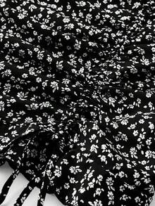 Enliva Falda de playa de vacaciones con detalles de cordón y estampado floral diminuto, para vacaciones de verano, para mujeres de talla grande y silueta redondeada - Negro - Ver 3