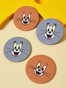 TOM & JERRY X SHEIN 2件套PU皮革汽车杯架垫，防震，通用，时尚汽车杯架垫，可放置于汽车杯架中，适用于汽车和家庭办公室，To M,Jerr Y - A - 查看 5