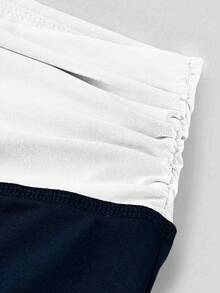 Tween Girls' Casual Contrast Foldover Waist Wide Leg Sweatpants, Spring/Summer Back To School Season - Blue and White - View 3